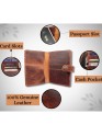 Genuine Leather Passport Cover RFID Blocking Card Holder Brown Travel Wallet