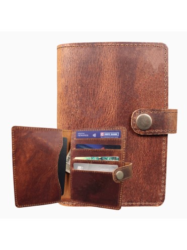 Genuine Leather Passport Cover RFID Blocking Card Holder Brown Travel Wallet