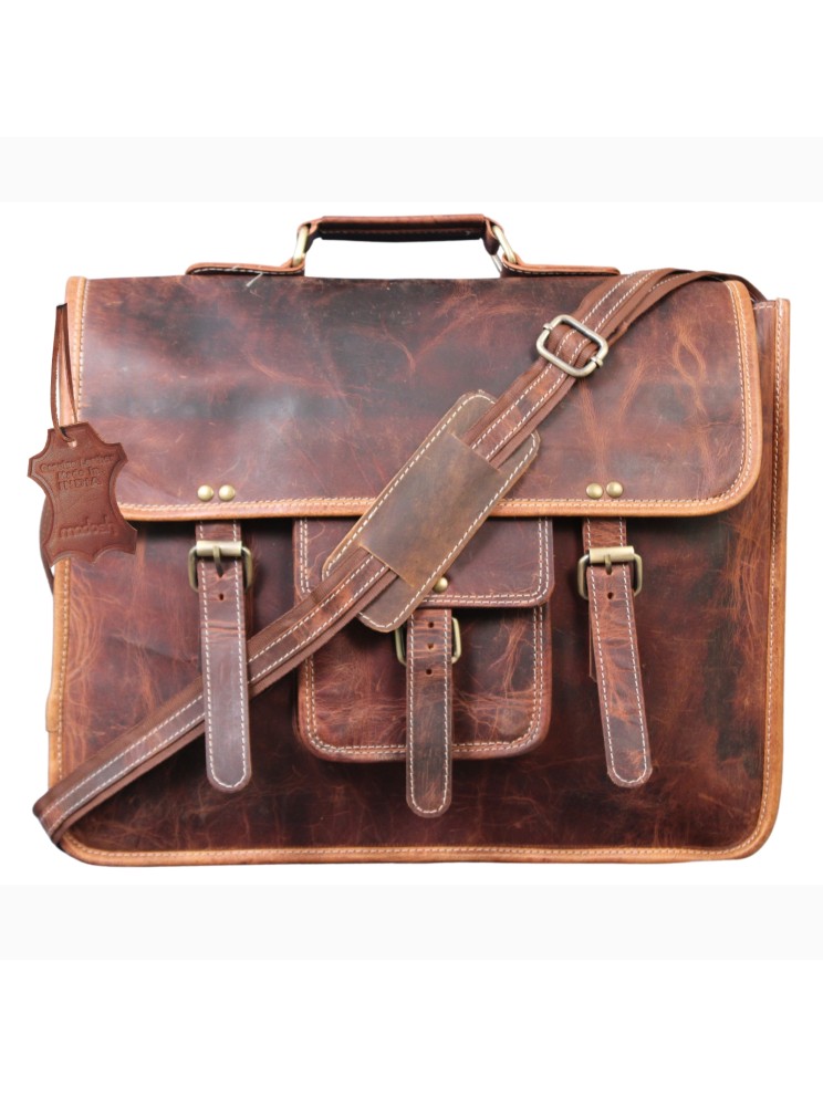  Genuine Buffalo Leather Briefcase Bag Men's Messenger Brown Work Laptop Bag