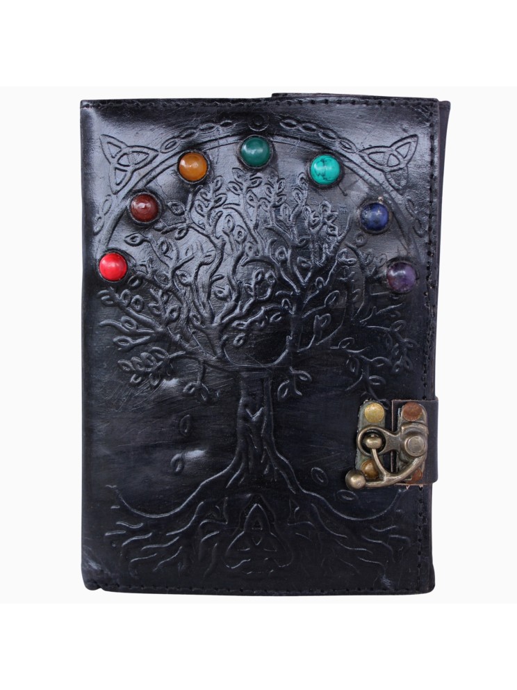  Black Cover Dairy Genuine Leather Bound Journal Stone Studded Tree Notebook