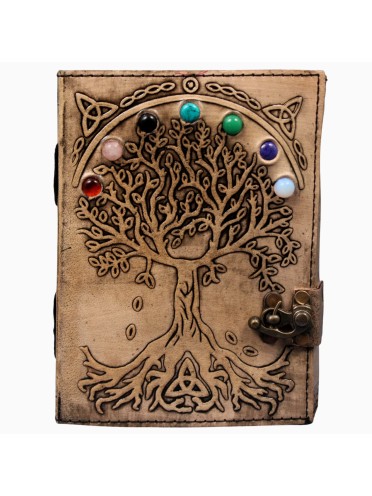 Tree Of Life Stone Studded Genuine Leather Bound Journal Grimoire Office Diary