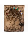 Tree Of Life Stone Studded Genuine Leather Bound Journal Grimoire Office Diary