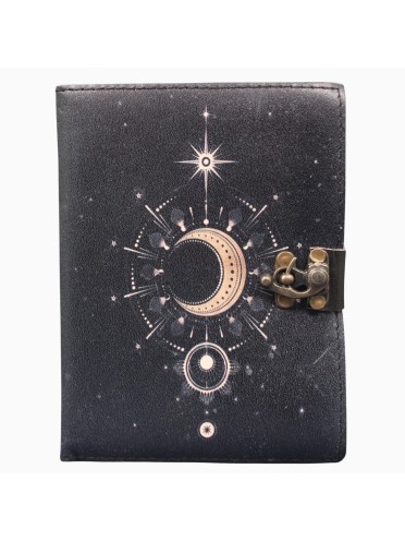 Celestial UV Print Genuine Leather Bound Grimoire Journal Black Cover Diary Book