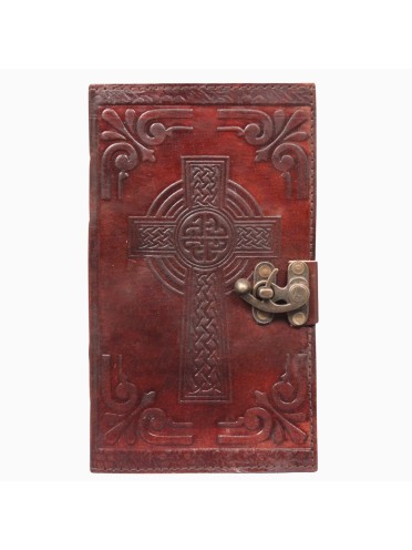 Genuine Leather Bound Journal Grimoire Cross Embossed Notepad Brown Notebook