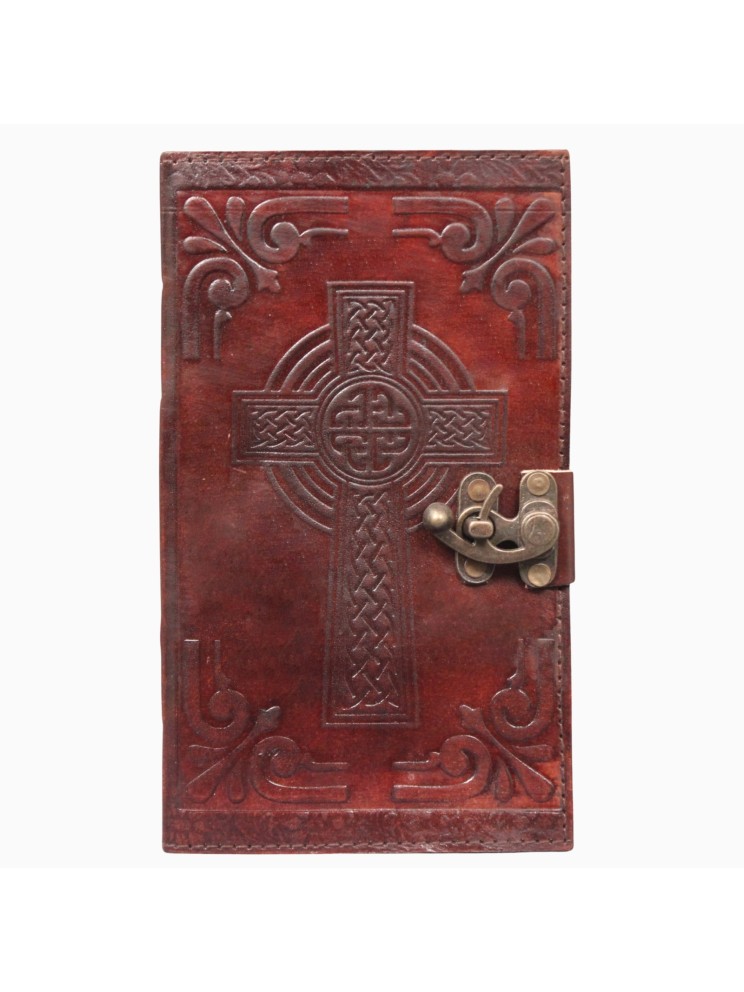 Genuine Leather Bound Journal Grimoire Cross Embossed Notepad Brown Notebook