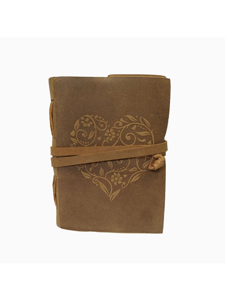 Genuine Leather Book Heart Shape Cover Bound Diary Blank  Daily Planner