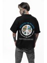 Men's Oversized Drop Shoulder T-Shirt | Printed Men's Tshirt | 100% Cotton (240gsm) | Round Neck Tshirt Peace Symbol Beach Print (IN, Alpha, M, Plus, Black)