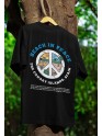 Men's Oversized Drop Shoulder T-Shirt | Printed Men's Tshirt | 100% Cotton (240gsm) | Round Neck Tshirt Peace Symbol Beach Print (IN, Alpha, M, Plus, Black)