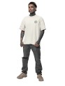 Men's Oversized Drop Shoulder T-Shirt | Printed Men's Tshirt | 100% Cotton (240gsm) | Round Neck Tshirt Peace Symbol Beach Print (IN, Alpha, L, Plus, Off White)