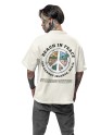 Men's Oversized Drop Shoulder T-Shirt | Printed Men's Tshirt | 100% Cotton (240gsm) | Round Neck Tshirt Peace Symbol Beach Print (IN, Alpha, L, Plus, Off White)