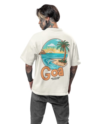 Oversized Drop Shoulder Graphic Printed Half Sleeve T-Shirt for Men | Round Neck t-Shirt 100% Cotton (240gsm) | Goa Beach Print Tshirt for Men
