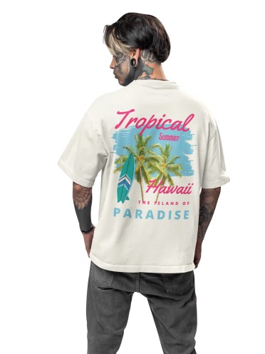 Oversized Drop Shoulder Graphic Printed Half Sleeve T-Shirt for Men | Round Neck t-Shirt 100% Cotton (240gsm) | Beach Wear Tshirt (IN, Alpha, L, Plus, Off White)