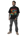 Oversized Drop Shoulder Men's Summer Beach Graphic Tshirt | Round Neck Printed t-Shirt 100% Cotton (240gsm) | Beach Wear Tshirt | Men's Printed Top (IN, Alpha, XL, Plus, Black)