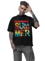 Oversized Drop Shoulder Men's Summer Beach Graphic Tshirt | Round Neck Printed t-Shirt 100% Cotton (240gsm) | Beach Wear Tshirt | Men's Printed Top (IN, Alpha, XL, Plus, Black)