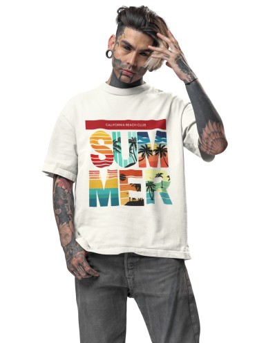 Oversized Drop Shoulder Men's Summer Beach Graphic Tshirt | Round Neck Printed t-Shirt 100% Cotton (240gsm) | Beach Wear Tshirt | Men's Printed Top