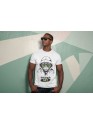 White Recycled Cotton Regular Fit Men's T-Shirt | Mens White Printed Tshirt | Mens Round Neck Cat Printed Tshirt