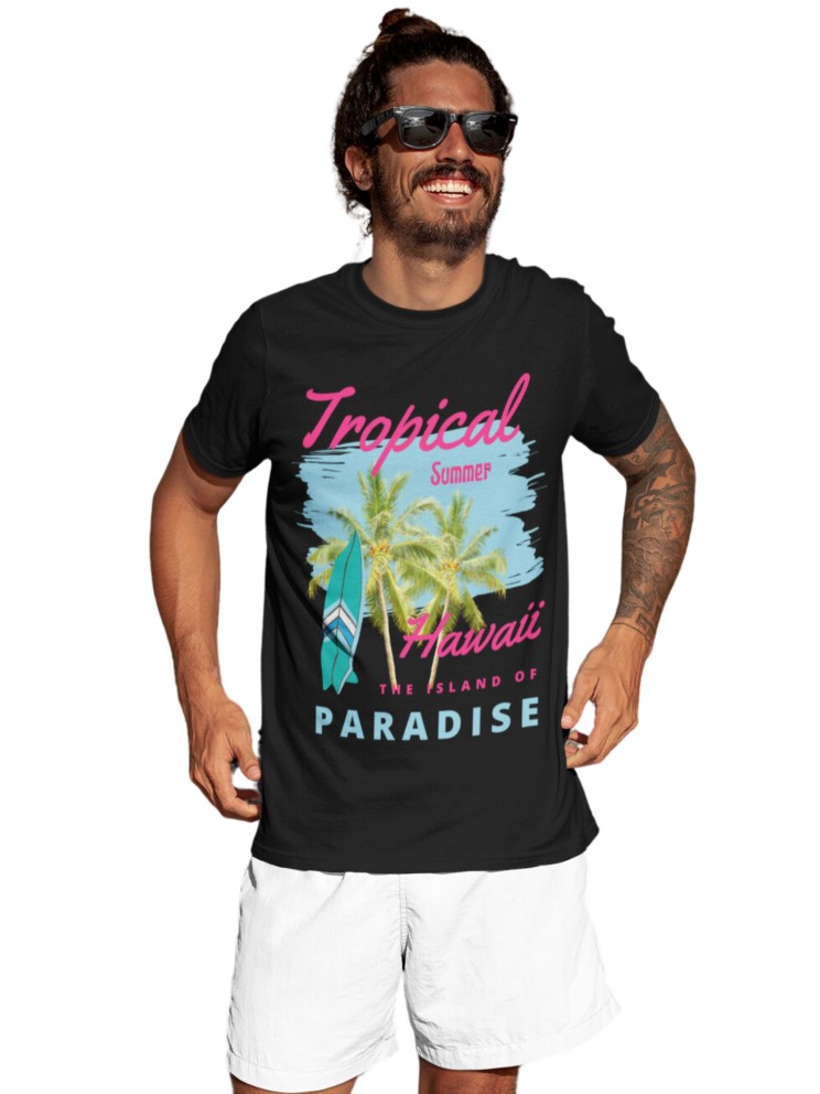 Cotton Men's t-Shirt Printed Beach Wear Tshirt | Round Neck Summer Holidays Tshirt