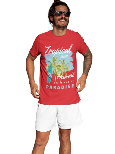 Cotton Men's t-Shirt Printed Beach Wear Tshirt | Round Neck Summer Holidays Tshirt (IN, Alpha, S, Regular, Red)