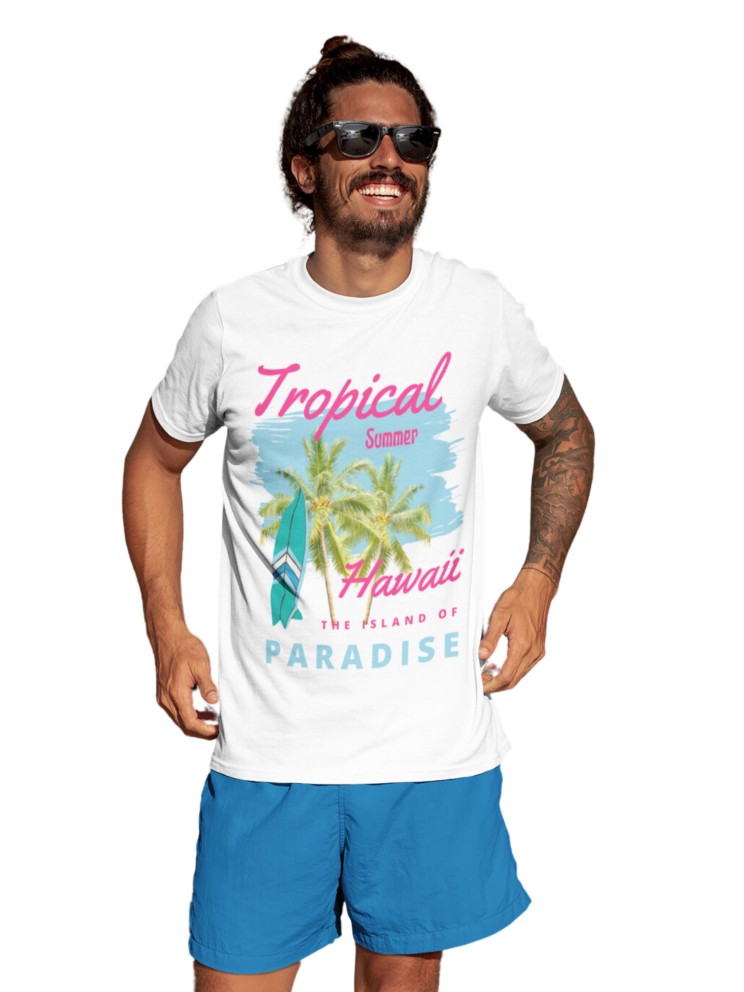 Cotton Men's t-Shirt Printed Beach Wear Tshirt | Round Neck Summer Holidays Tshirt (IN, Alpha, S, Regular, White)