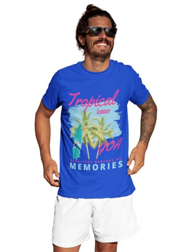 Men's 100% Cotton Goa Printed t-shirt | Round Neck Summer Holidays t-shirt | Half Sleeve Graphic Tshirt (IN, Alpha, S, Regular, Blue)