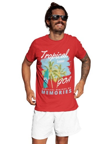 Men's 100% Cotton Goa Printed t-shirt | Round Neck Summer Holidays t-shirt | Half Sleeve Graphic Tshirt (IN, Alpha, S, Regular, Red)